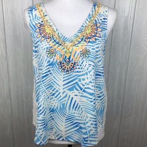 Flying Tomato boho embroidered lace panel sleeveless v-neck tank top tropical